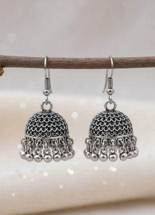 Mini Oxidized Silver Jhumka Earrings By 2wist Designs