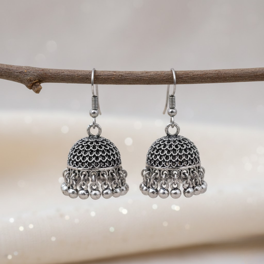 Mini Oxidized Silver Jhumka Earrings