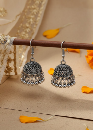 Mini Oxidized Silver Jhumka Earrings By 2wist Designs