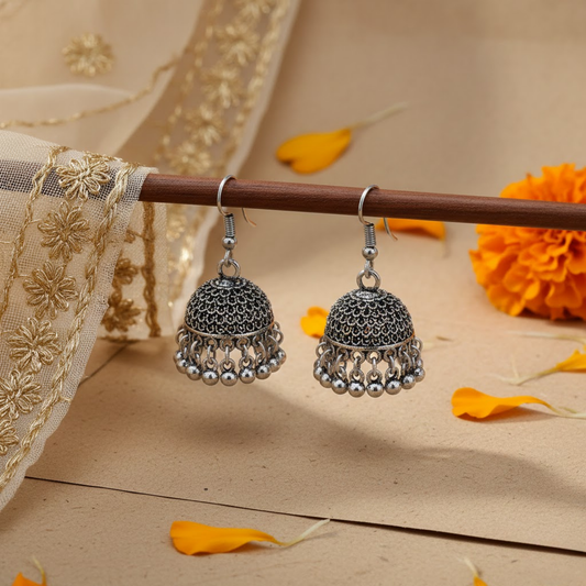 Mini Oxidized Silver Jhumka Earrings