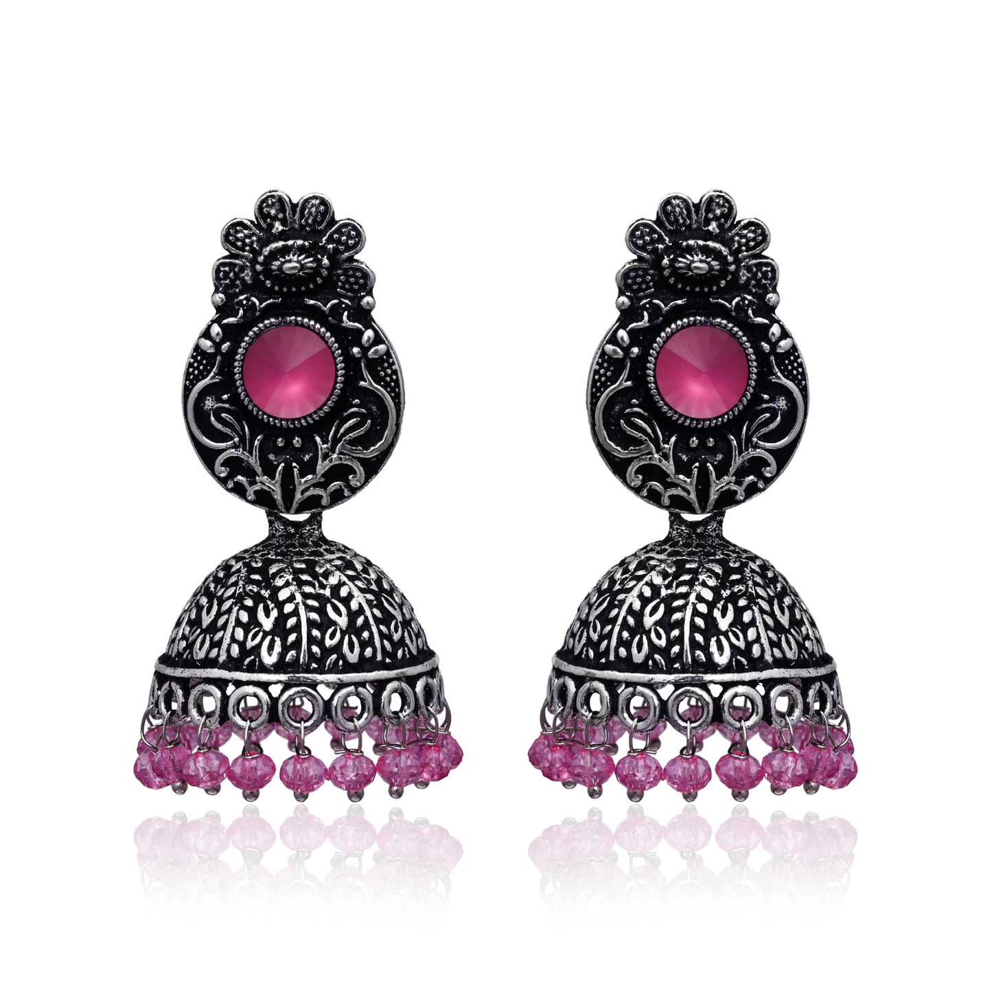 Pink Stone Dangle Jhumka Earrings