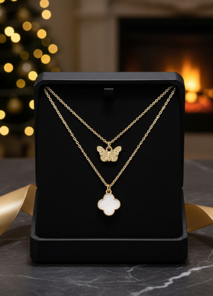 Double Layer Butterfly Clover Necklace By 2wist Designs