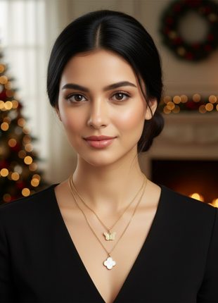 Double Layer Butterfly Clover Necklace By 2wist Designs