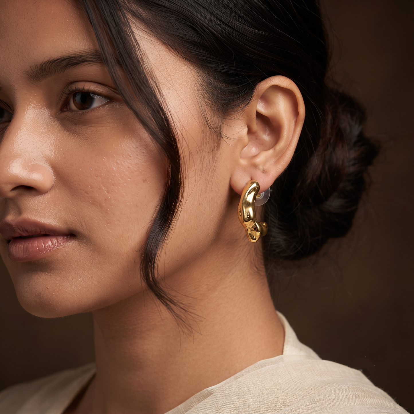 Gold Plated Brass Melted Organic Hoop Earrings