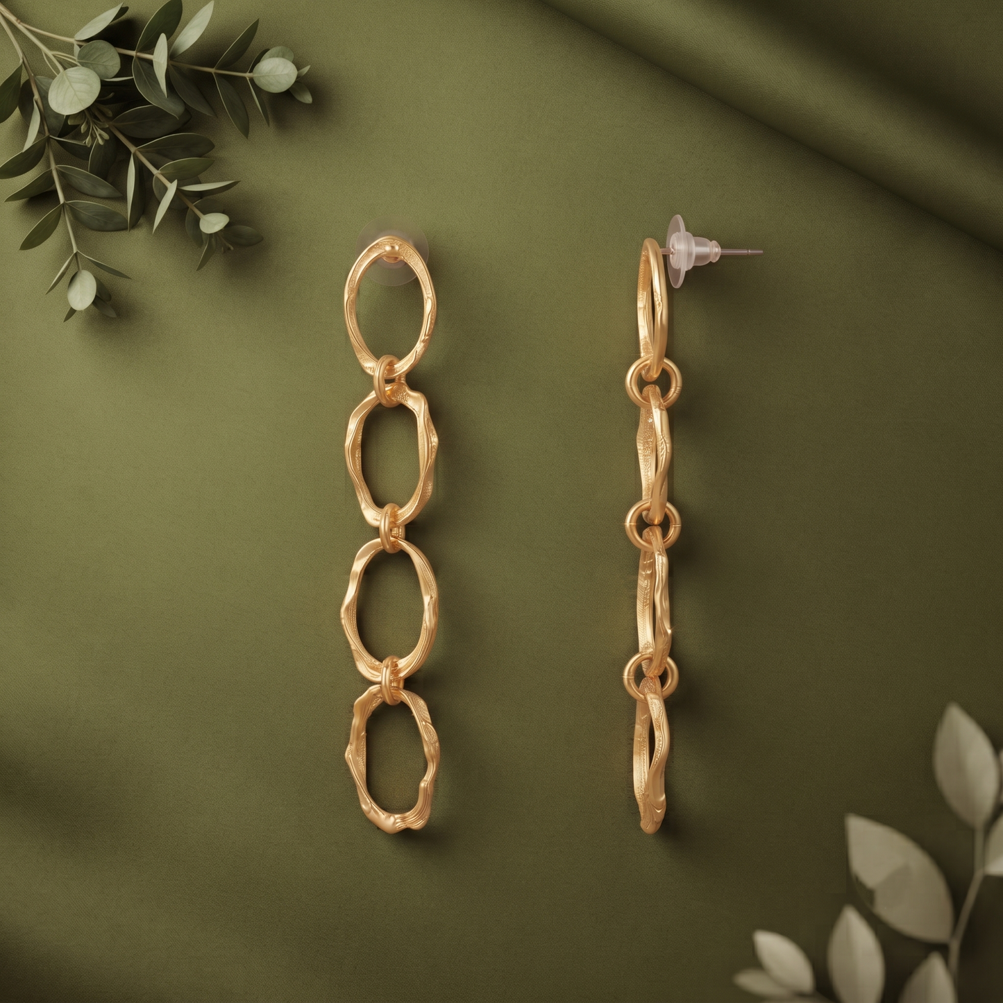 Gold Plated Brass Oval Loop Drop Earrings