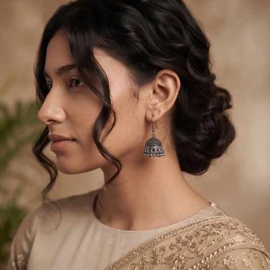 Mini Oxidized Silver Jhumka Earrings