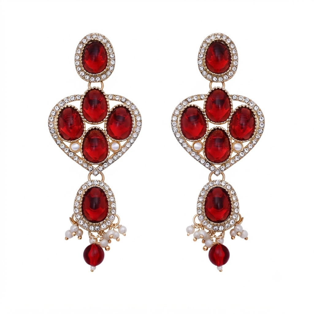 Red Stone Heart Earrings
