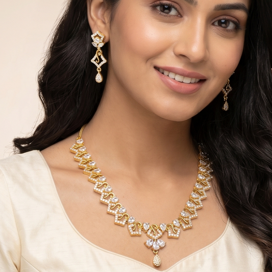Gold-Tone Geometric Stone Necklace Set