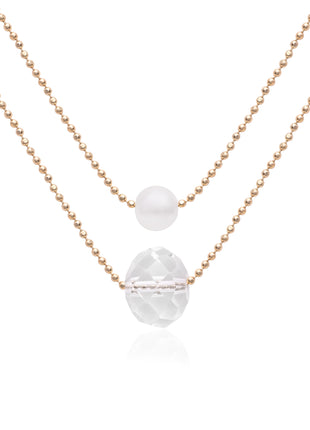 Elegant 14K Rose Gold Plated Double Layered Necklace with Freshwater Pearl Set Of 2