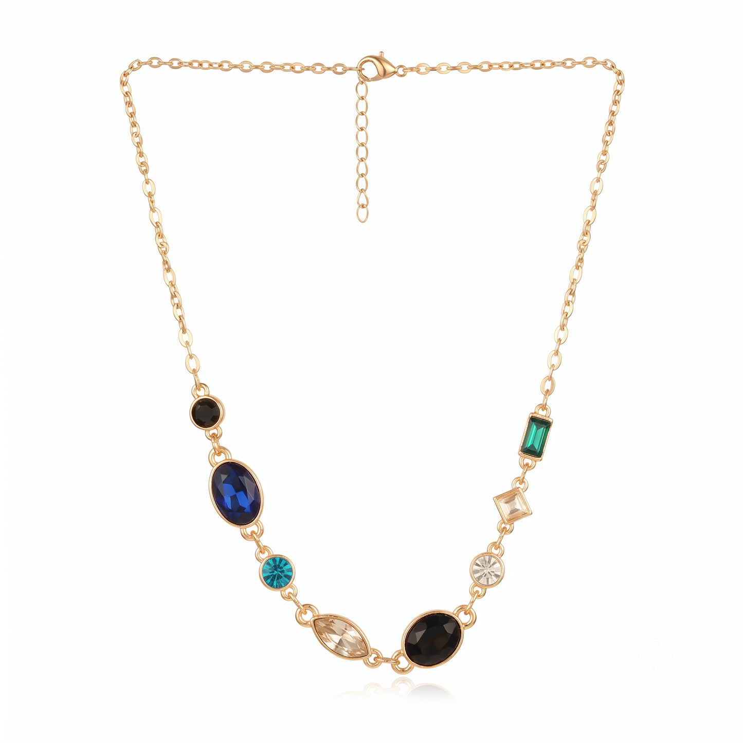 Gold Plated Brass Colorful Gem Pendant Necklace