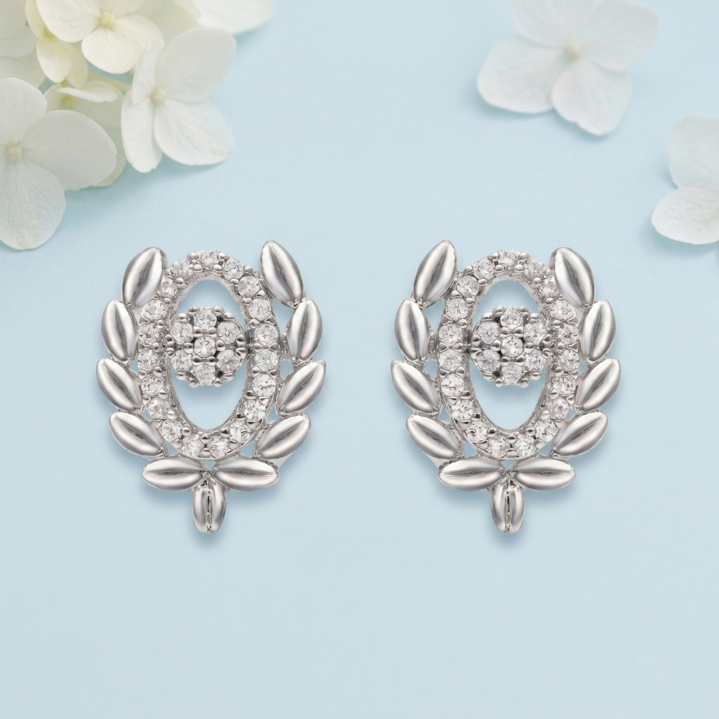 Elegant Leaf-Motif Floral Stone Pendant Set