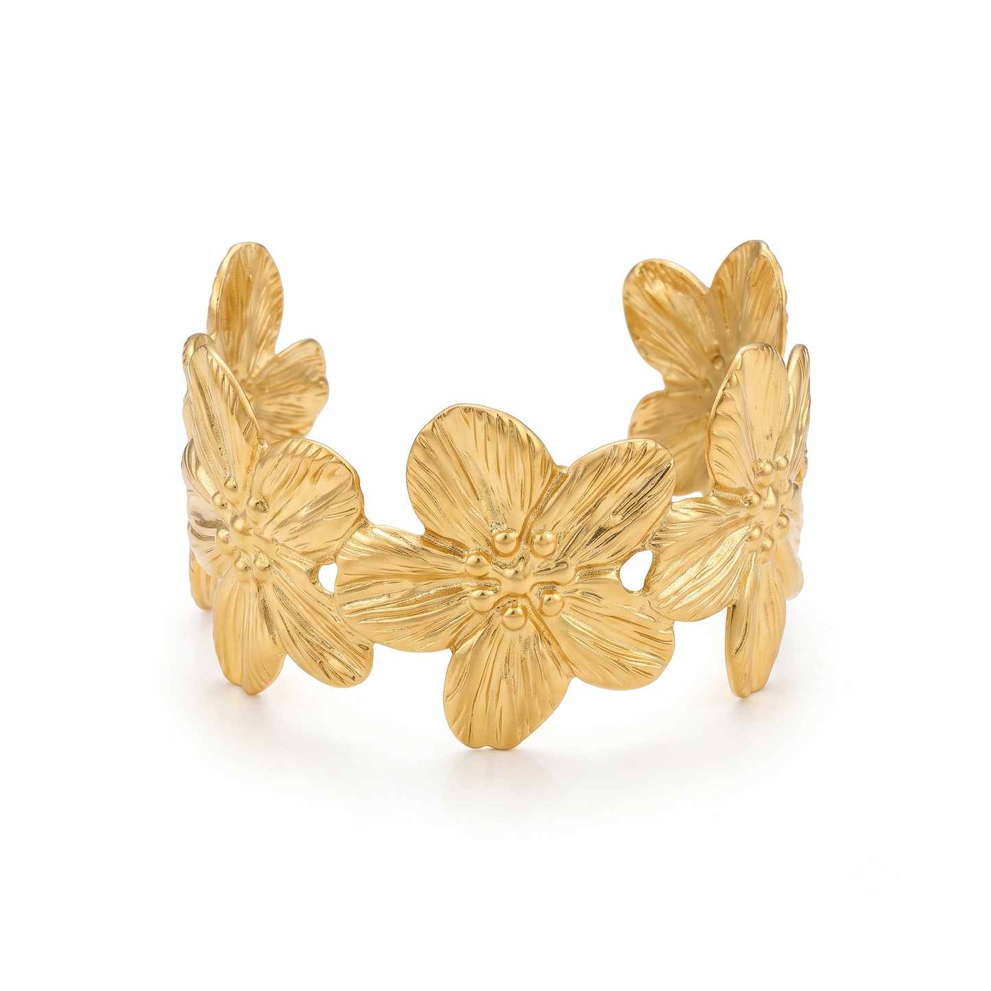 Gold Toned Brass Floral Cutout Cuff Bangle