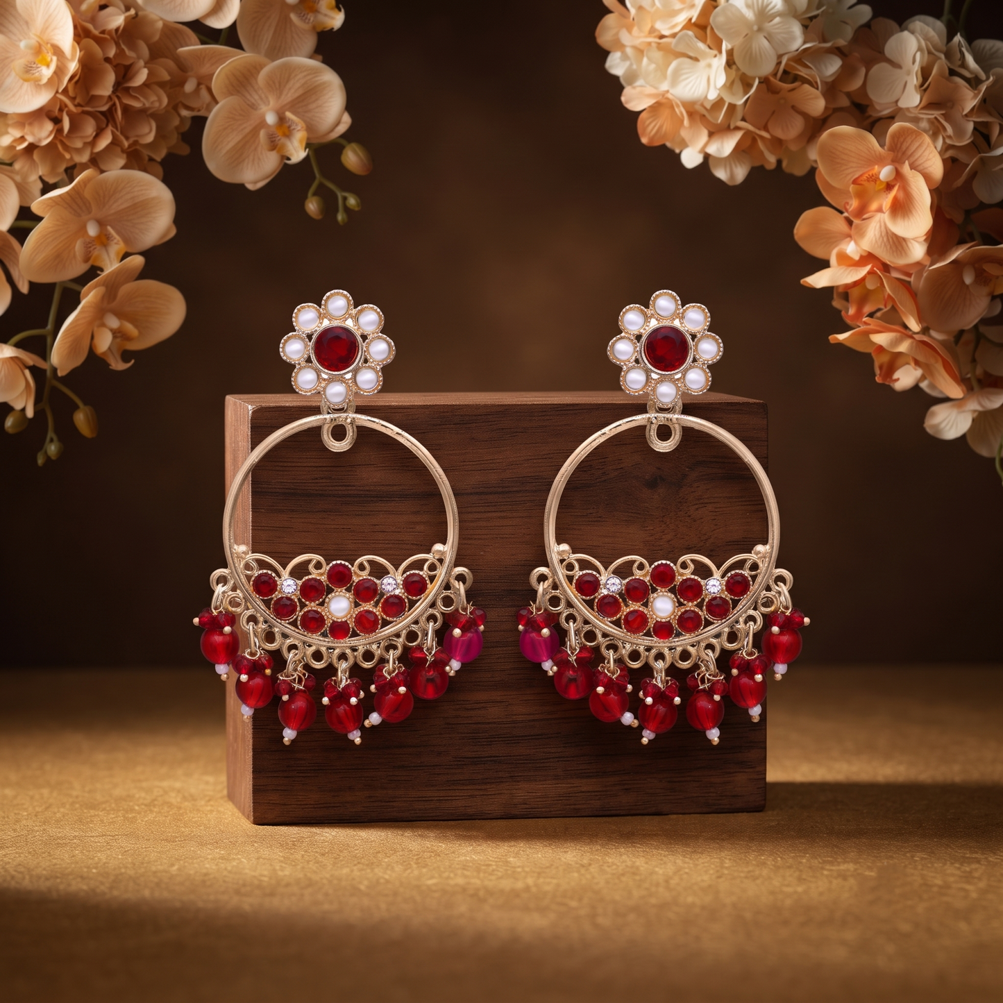 Circular Hoop Maroon Stone Earrings