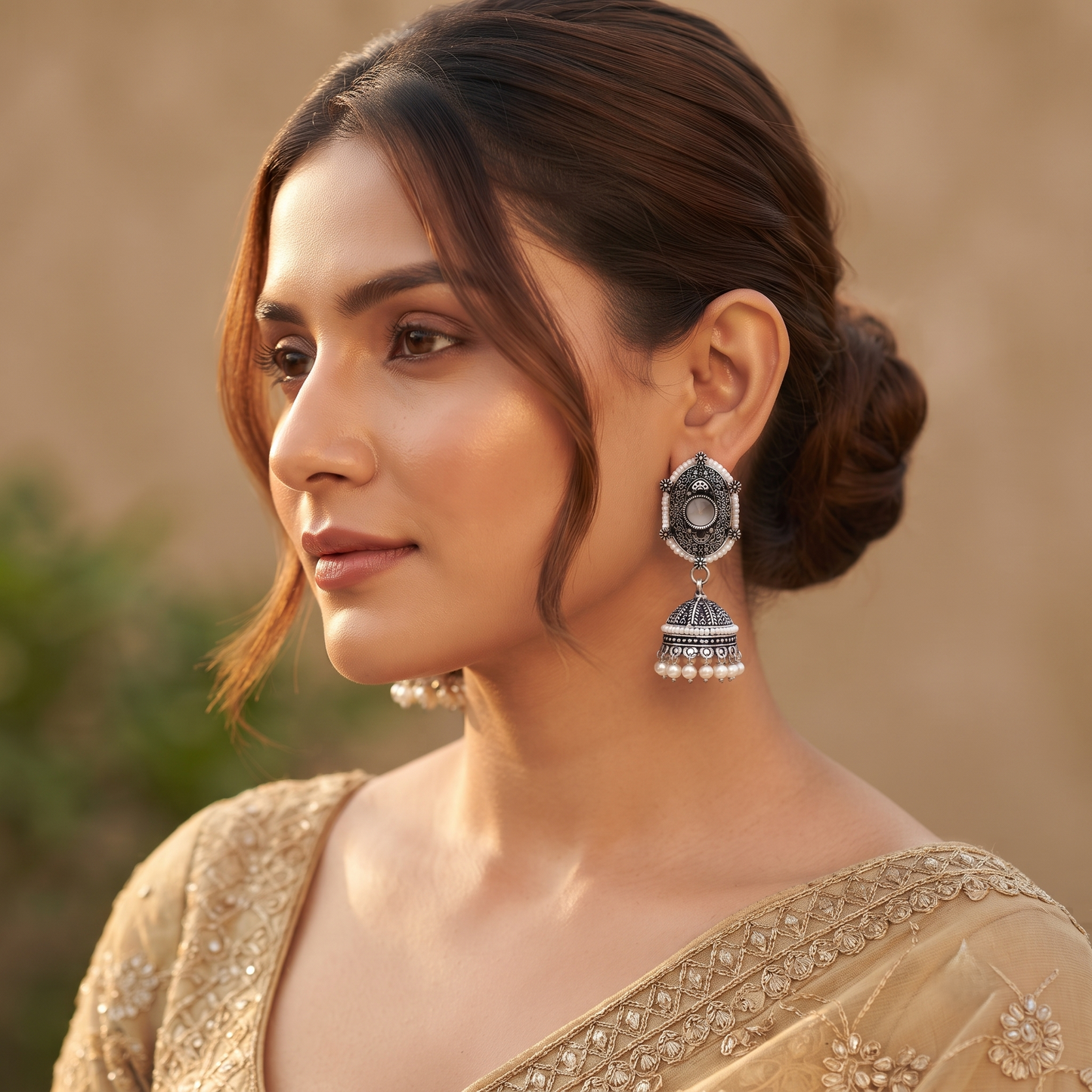 White Stone Pearl Jhumka Earrings