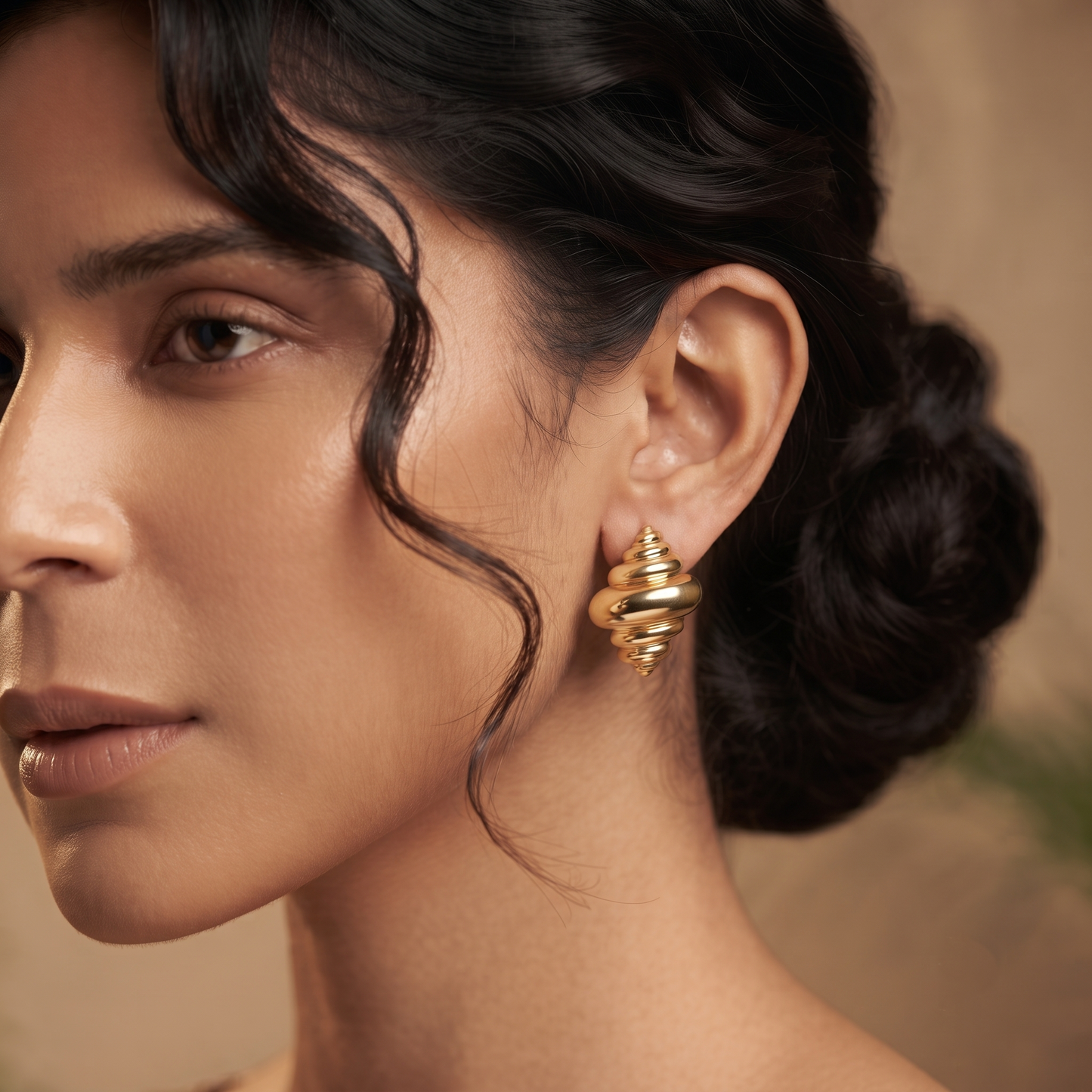 Gold Plated Brass Seashell Spiral Stud Earrings