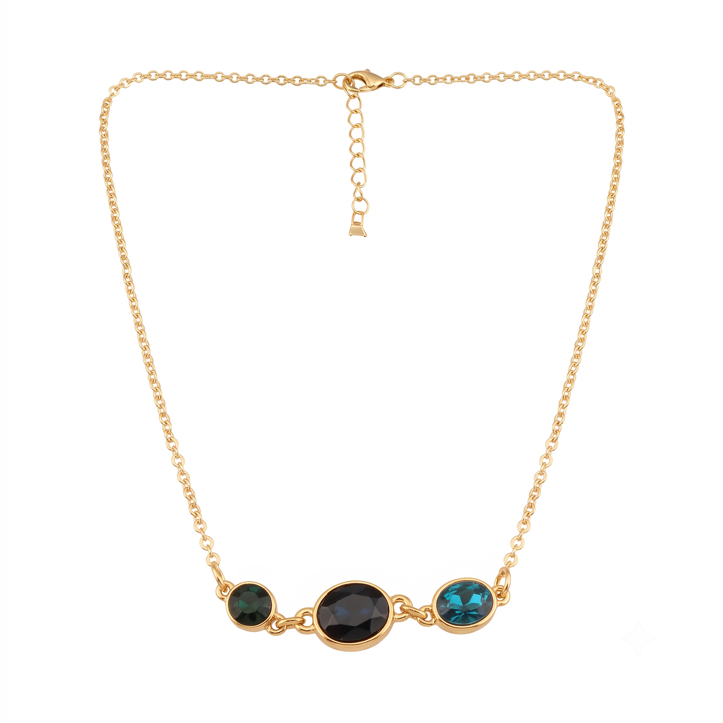Gold Plated Brass Multi Stone Pendant Necklace