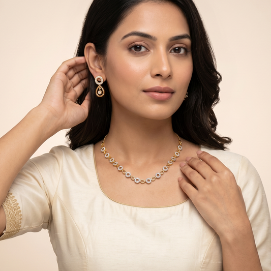Gold-Tone Teardrop and Circular Stone Necklace Set