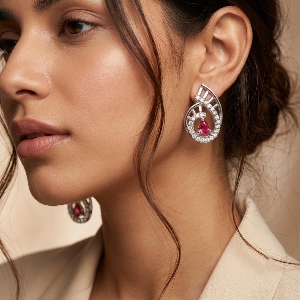 Elegant Spiral Ruby Stone Pendant Set