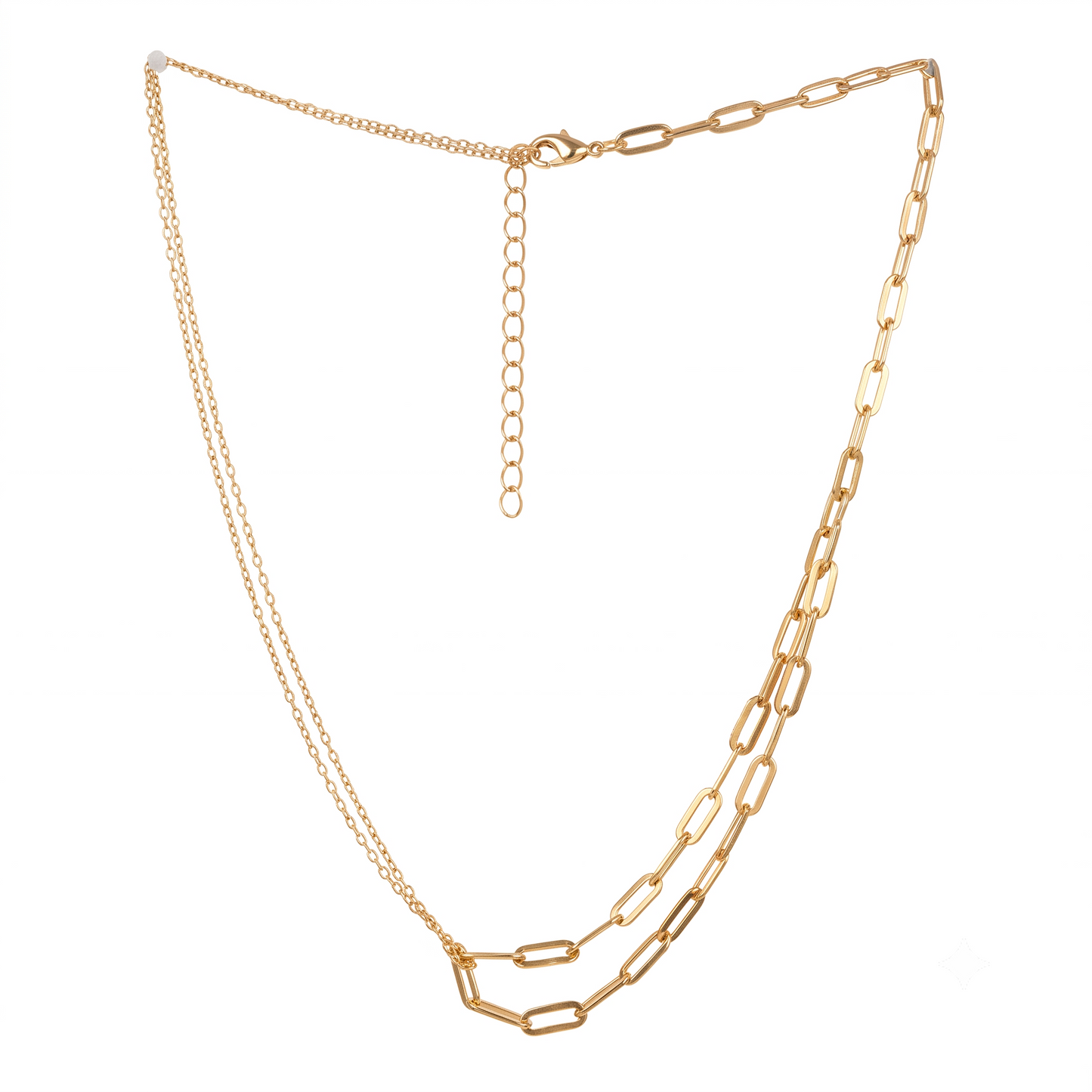 Gold Plated Brass Layered Paperclip Chain Necklace