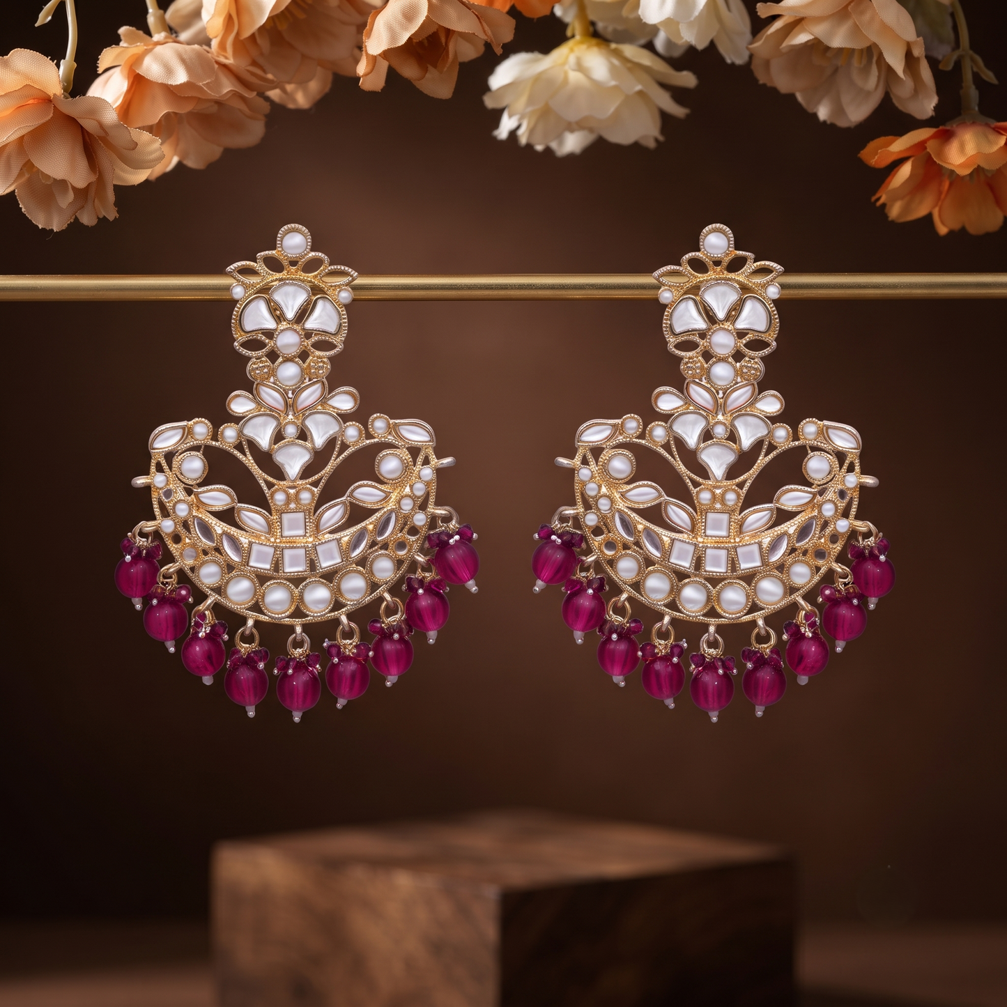 Dark Pink Chandbali Jhumka Earrings