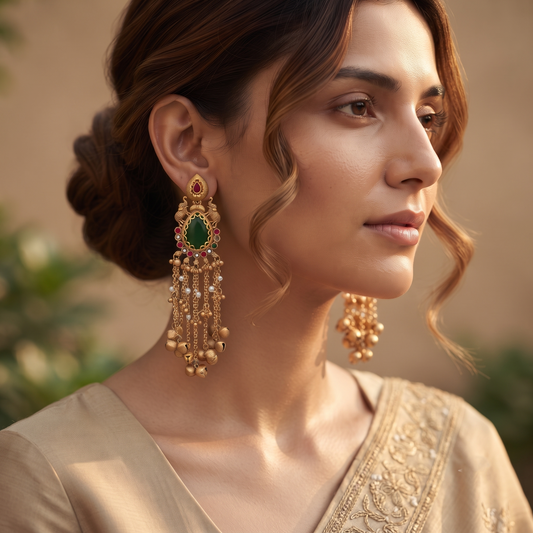 Long Green Maroon Stone Jhumka