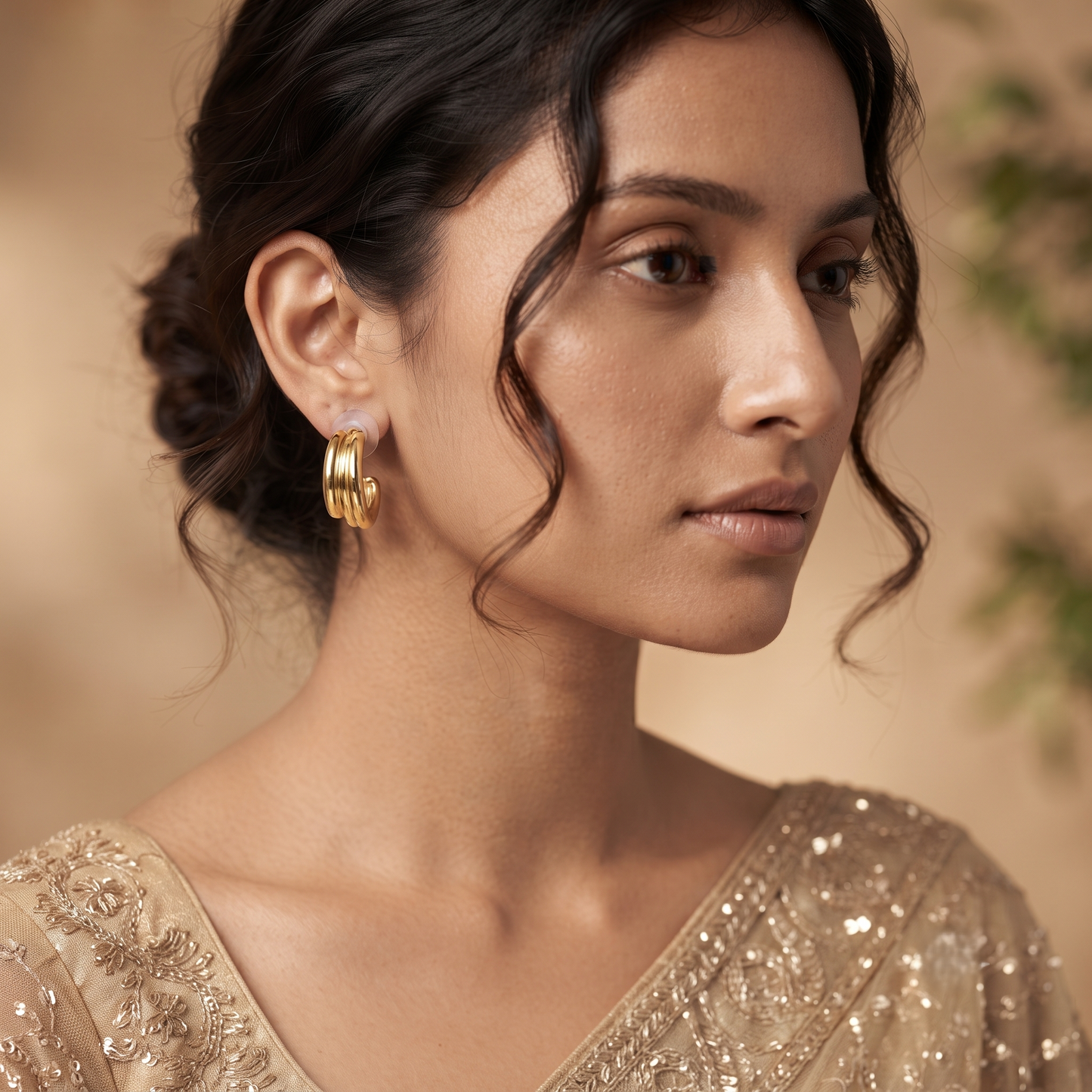 Gold Plated Brass Twisted Curved Hoop Earrings
