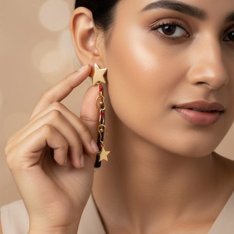 Golden Celestial Star Drop Earrings By 2wist Designs