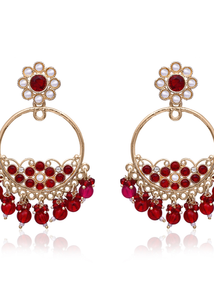 Circular Hoop Maroon Stone Earrings By 2wist Designs