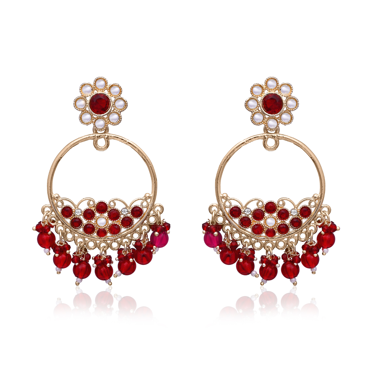 Circular Hoop Maroon Stone Earrings