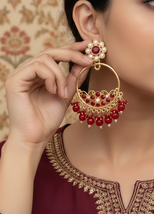 Circular Hoop Maroon Stone Earrings By 2wist Designs