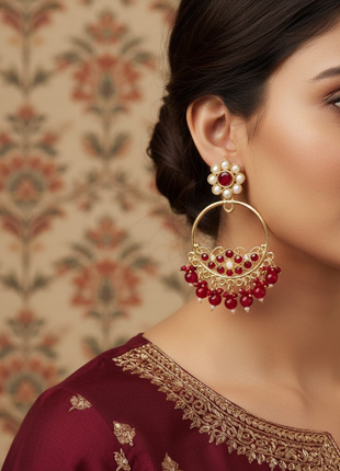 Circular Hoop Maroon Stone Earrings By 2wist Designs