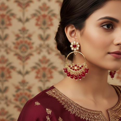 Circular Hoop Maroon Stone Earrings By 2wist Designs