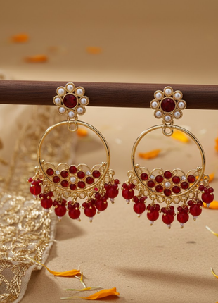 Circular Hoop Maroon Stone Earrings By 2wist Designs