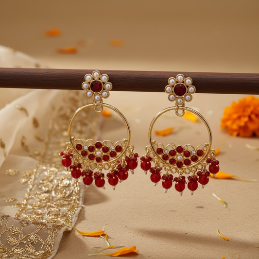 Circular Hoop Maroon Stone Earrings