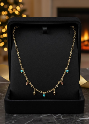 Heart Link Necklace Blue Pink Beads By 2wist Designs