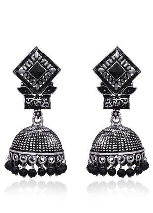 Black Stone Accent Jhumka Earrings By 2wist Designs