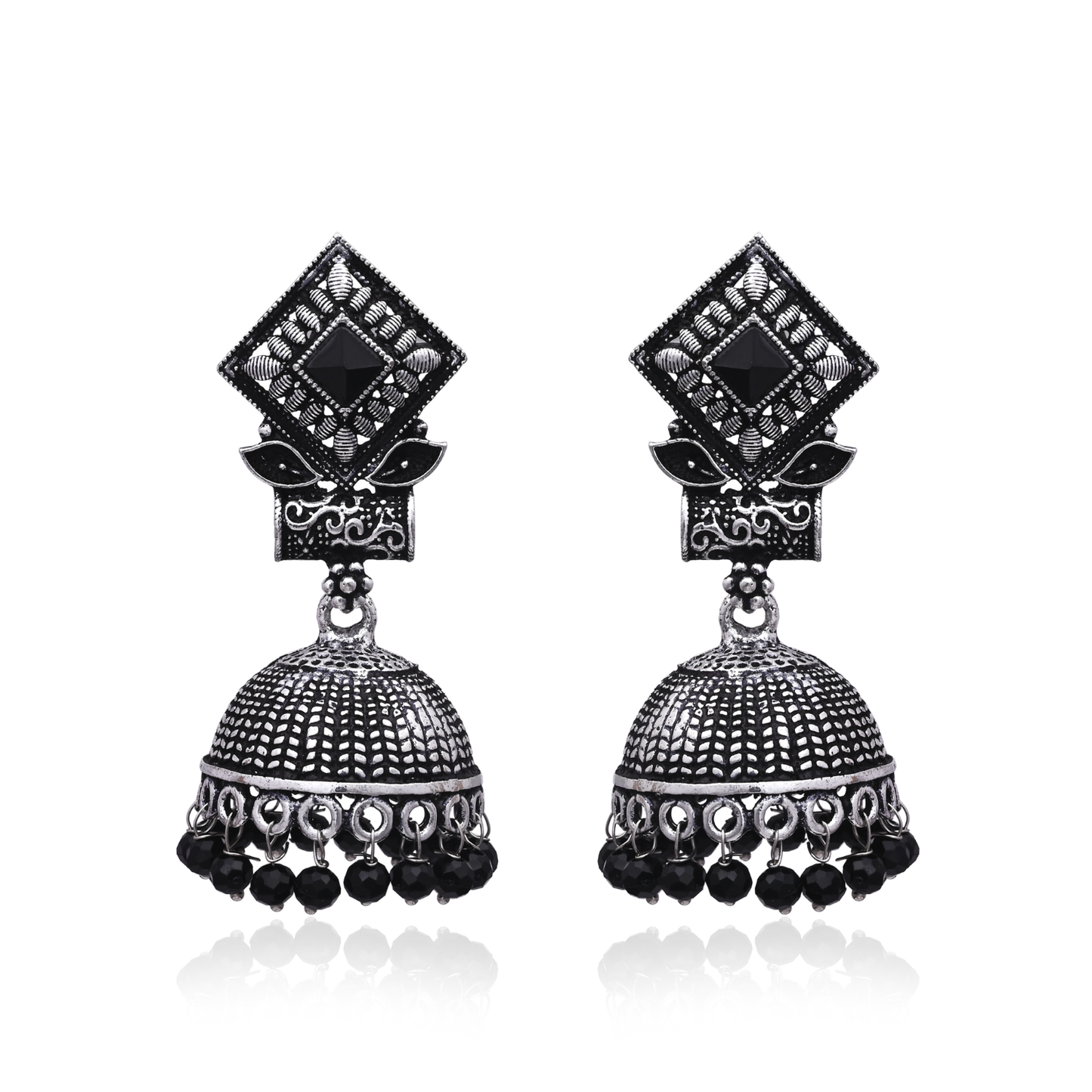 Black Stone Accent Jhumka Earrings