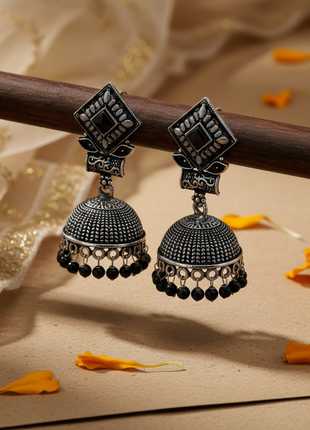 Black Stone Accent Jhumka Earrings By 2wist Designs