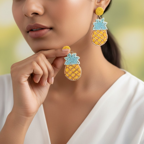 Pineapple Beaded Drop Earrings By 2wist Designs