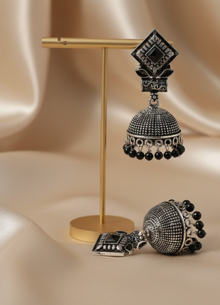 Black Stone Accent Jhumka Earrings By 2wist Designs