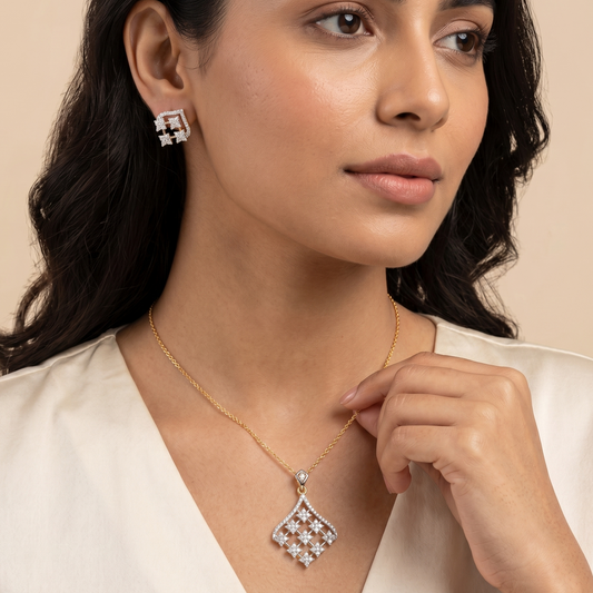 Golden Crimson White Bead Pendant Set