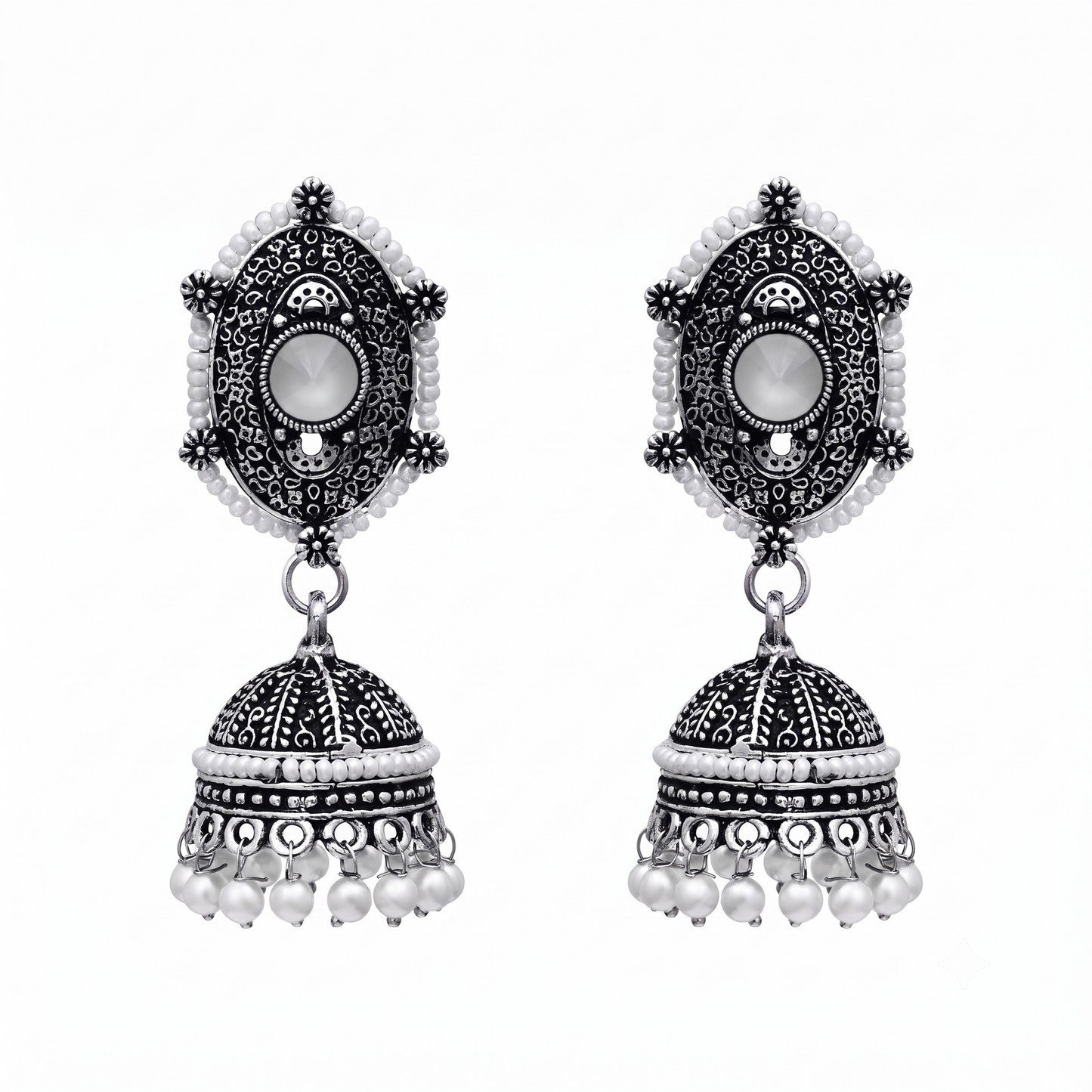 White Stone Pearl Jhumka Earrings