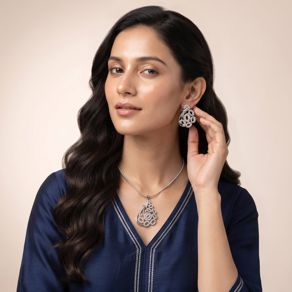 Elegant Filigree Stone Pendant Set
