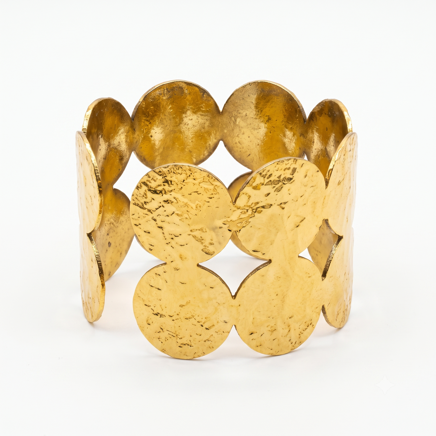 Gold Toned Brass Scalloped Coin Cuff Bangle