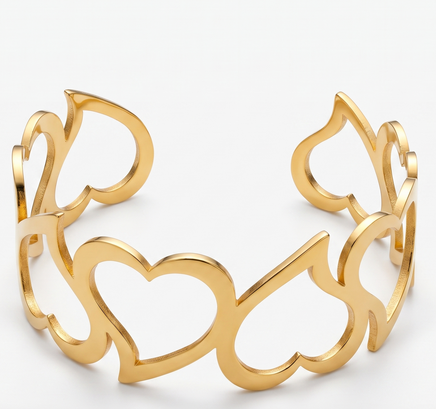 Gold Toned Brass Heart Cutout Cuff Bangle