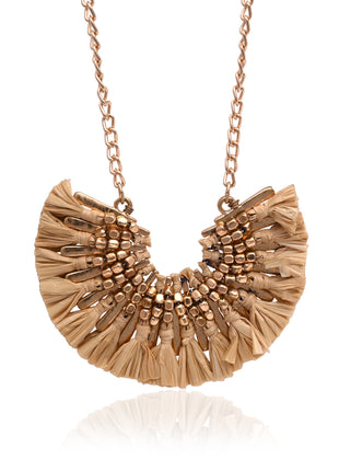 Boho Fan Tassel Statement Necklace with Beaded bib Detailing
