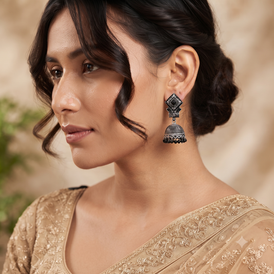 Black Stone Accent Jhumka Earrings