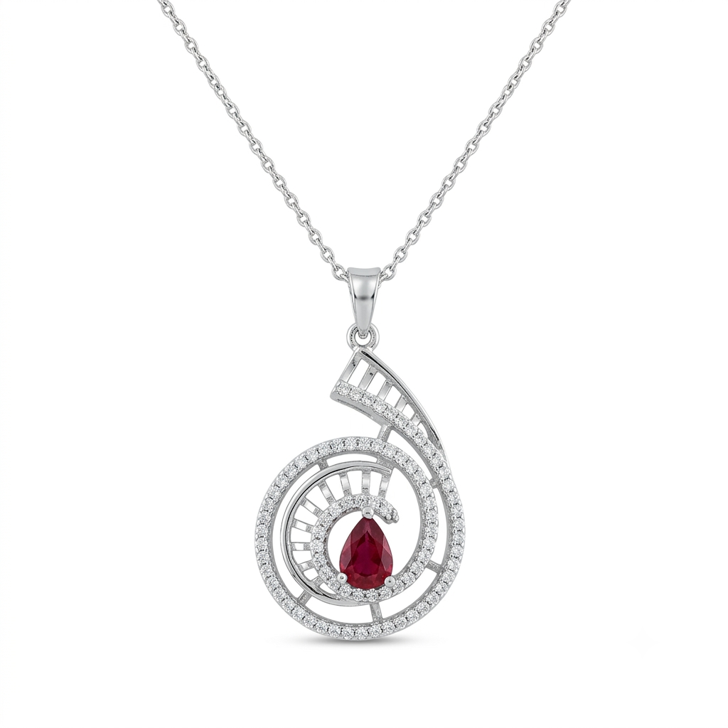 Elegant Spiral Ruby Stone Pendant Set