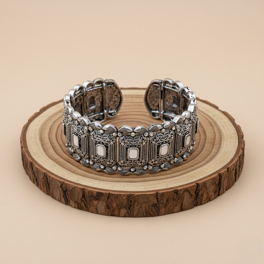 Geometric Oxidized Silver Cuff Bracelet