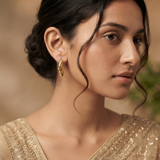 Gold Plated Brass Melted Organic Hoop Earrings